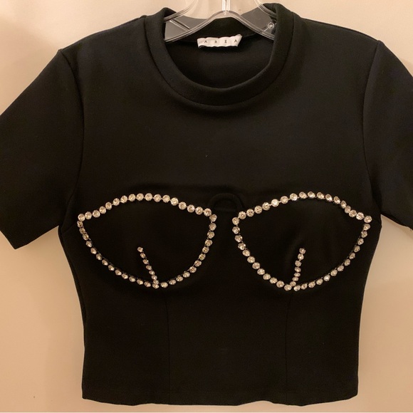 Area Black Crop Top crystal bustier Detailing Medium $485 worn once - Picture 5 of 7
